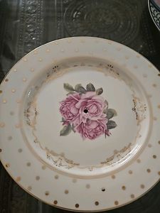 Vintage Floral Plate with Gold Details