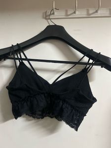 Stylish Black Ribbed Lace Bra