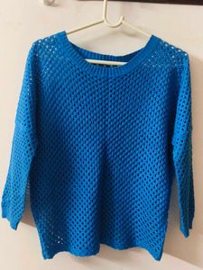 Blue Knit Cropped Sweater