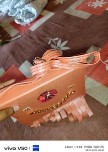 Peach Fringed Crossbody Bag