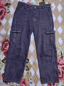 Dark Brown Cargo Flared Pants