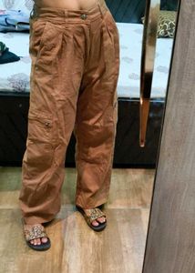 Brown Wide Leg Cargo Pants