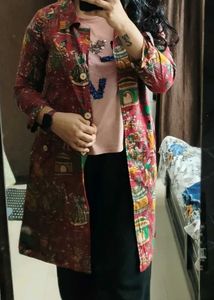 Deep Red Kalamkari Trench Coat