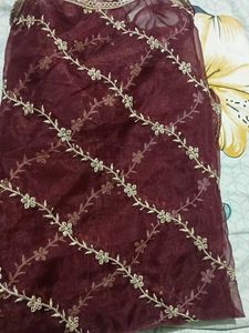 Maroon Floral Dupatta