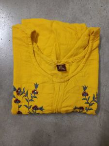 Yellow Embroidered Kurti - XL