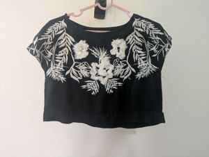Midnight Bloom Embroidered Crop Top"