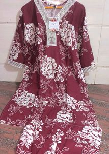 Floral Maroon Kurti Set Xxl