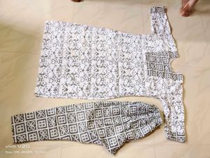White &amp; Green Printed Kurti
