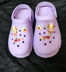 Women Purple Rubber Crocs with Charms