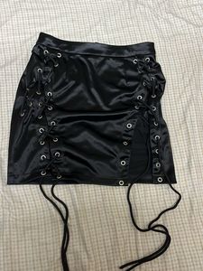 Edgy Black Lace-Up Mini Skirt