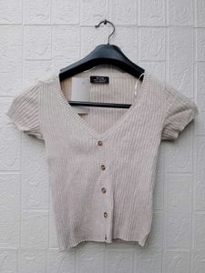 New with tag Pinterest Ribbed Button-Up Crop Top