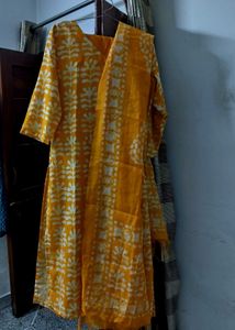 Yellow Printed Kurti Set