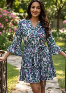 Styli Multi Polyester Flared Printed Dresses