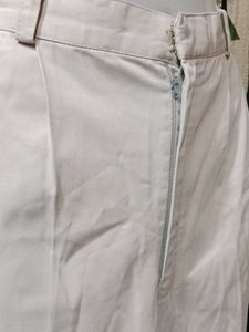 Beige Pleated Wide Leg Trousers