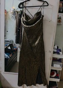 Gold Brown Cowl Neck Slip Dress