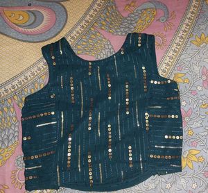 Navy Blue Embellished Crop Top Skirt Set