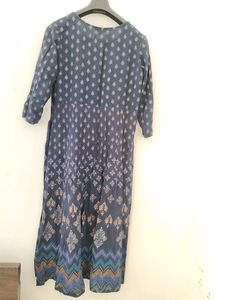 Global Desi Blue Printed Nyraa Cut Suit- Size L