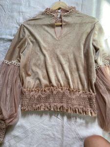 Lace Trim Velvet Top