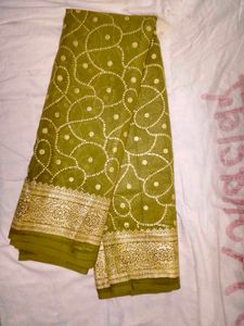 Olive Green Organza New Saree