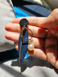 Blue Long Golden Earrings