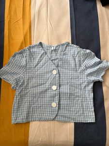 Blue Plaid Cropped Top