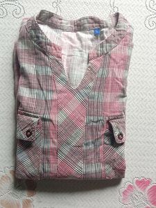 Mandarin collar Pink Checked Women Shirt