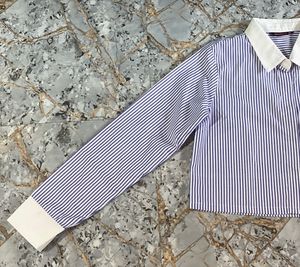 blue stripe crop shirt