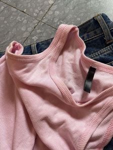 Pink Tank &amp; Denim Mini Skirt