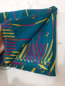77)New Green Printed Saree
