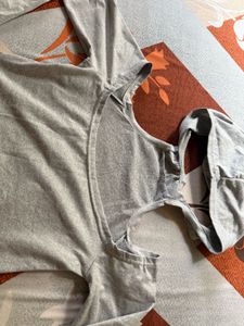 Gray Cold Shoulder Hoodie Top