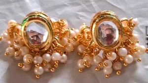 Elegant Kundan Pearl Stud Earrings