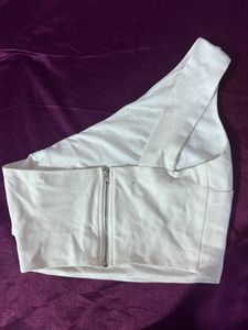 White One Shoulder Crop Top