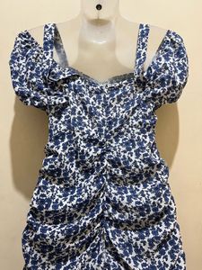 Blue &amp; White Floral Ruched Playsuit