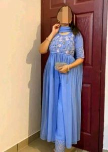 Light Blue Georgette Duptta With Anarkali Suit