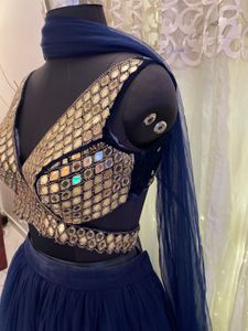 Navy Blue Mirror Work Lehenga Choli