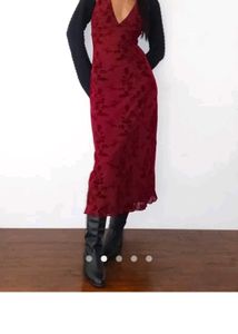 Burgundy Floral Midi Slip Dress