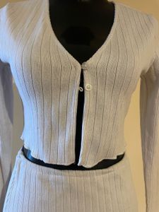 Ribbed Knit Cardigan and Skirt Set