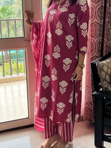Burgundy Floral Print Kurta Set