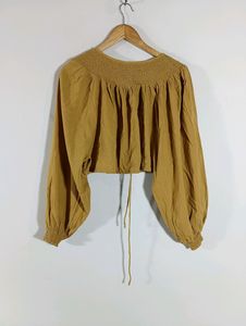Mustard Yellow Embroidered Crop Top (Women)