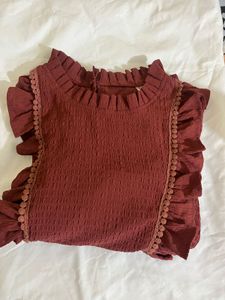 Maroon Ruffle Long Sleeve Top