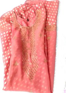 Peach Cut Stone Work Dress One Peace Long ✨
