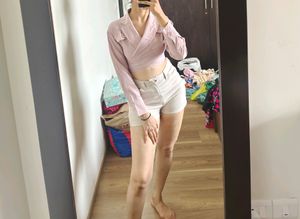 Beautiful Tie Back Wrap Crop Shirt Top