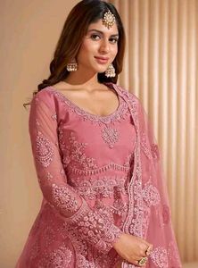 Elegant Pink Anarkali semi-stitched gown