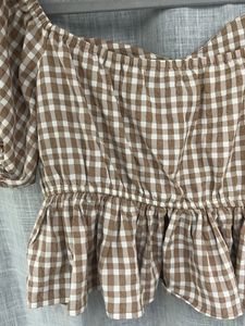 Gingham Sweetheart Neckline Peplum Top