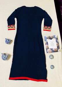 Navy Blue Embroidered Kurta ( Women )