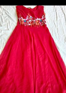 Red Dress with Floral Embroidery
