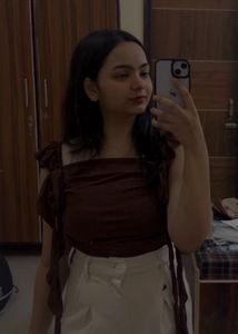 Brown Crop Top With Ruffles
