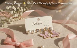 Butterfly &amp; Pearl Earring Set