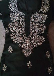 Dark green Chikankari kurta