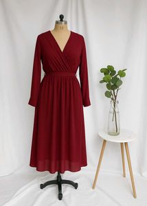 Burgundy Long Sleeve Midi Dress